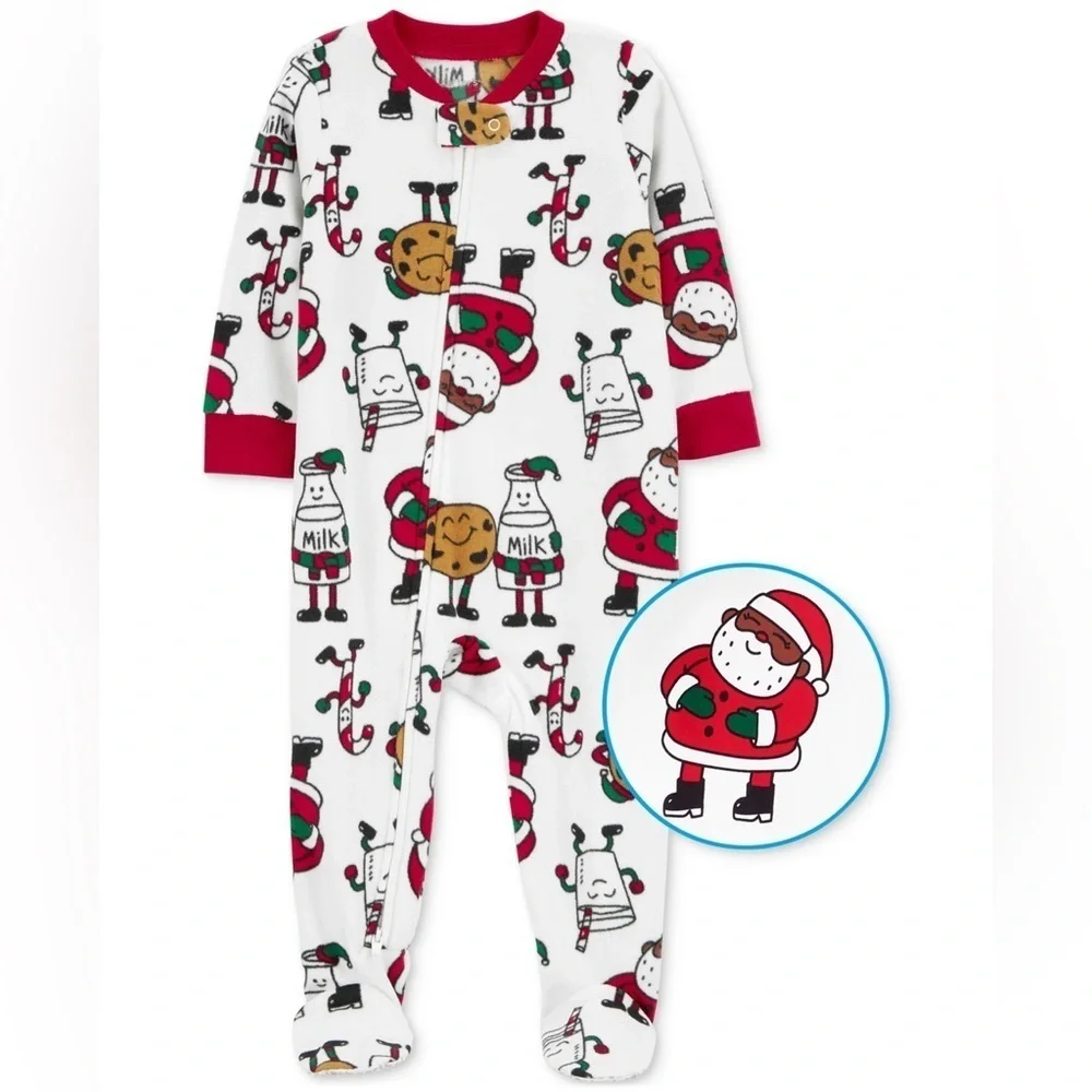 Carter's  Printed Santa Cookies - Brown Fleece Footie‎ Pajamas Christmas Holiday